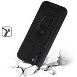 For Motorola Moto G 5G 2022 Hybrid Cases with Slide Camera Lens Cover and Ring Holder Kickstand Rugged Dual Layer  Phone Case Cover
