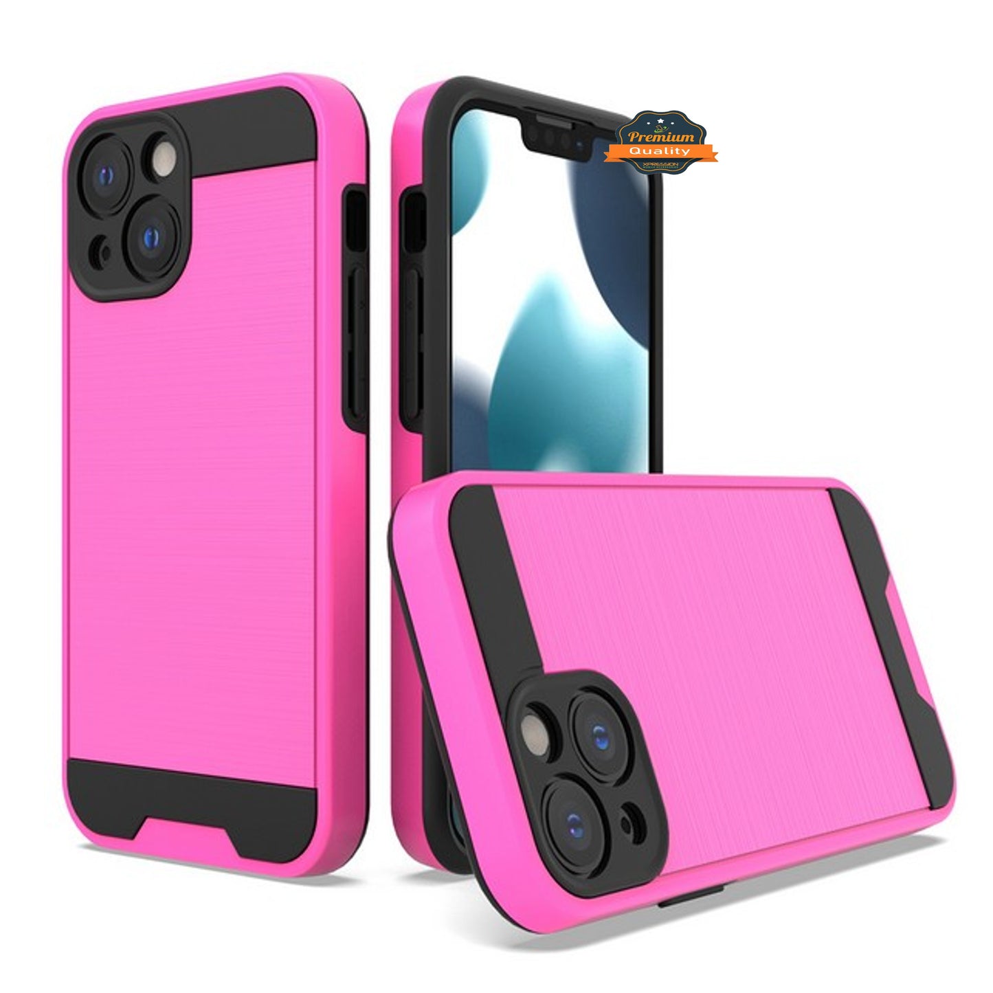 For Apple iPhone 14 /Plus Pro Max Rugged TPU + Hard PC Brushed Metal Texture Hybrid Dual Layer Armor Shockproof  Phone Case Cover