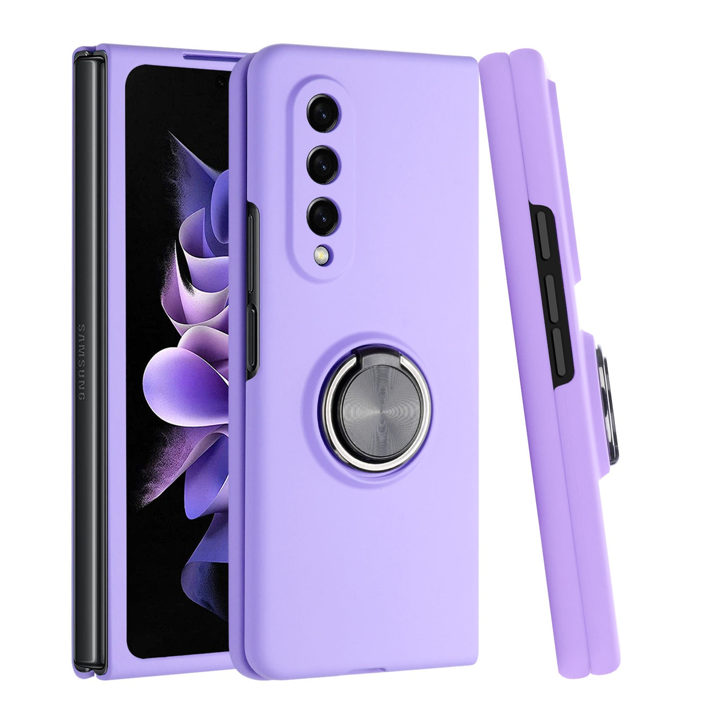 For Samsung Galaxy Z Fold 4 5G Hybrid 360 Rotatable Metal Invisible Ring Stand Holder Fit Magnetic Car Mount Shockproof  Phone Case Cover