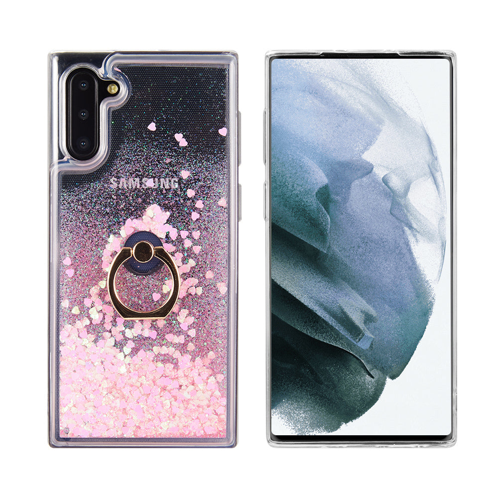 For Samsung Galaxy A13 5G Hybrid Bling Liquid Quicksand Glittering Sparkle TPU Rubber PC with Ring Stand Holder Kickstand  Phone Case Cover