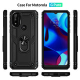 For Motorola Moto G Power 2022 Military Grade Heavy Duty Armor Protection Hybrid with Rotating Metal Ring Kickstand Finger Loop Stand  Phone Case Cover