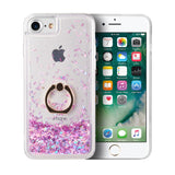 For Apple iPhone SE 3 (2022) Hybrid Glitter Bling Sparkling Liquid Quicksand TPU Rubber PC with Ring Stand Holder Kickstand  Phone Case Cover