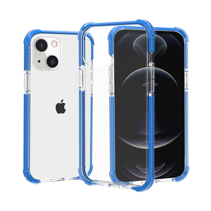 For Apple iPhone 14 Pro (6.1") Hybrid Transparent Acrylic Rubber Gummy Gel Hard PC Silicone TPU Color Bumper Frame Clear / Blue Phone Case Cover