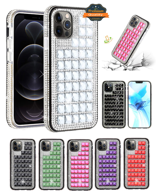 For Apple iPhone SE 3 (2022) SE/8/7 Fashion Luxury 3D Bling Diamonds Rhinestone Jeweled Shiny Hybrid TPU Bumper Hard  Phone Case Cover