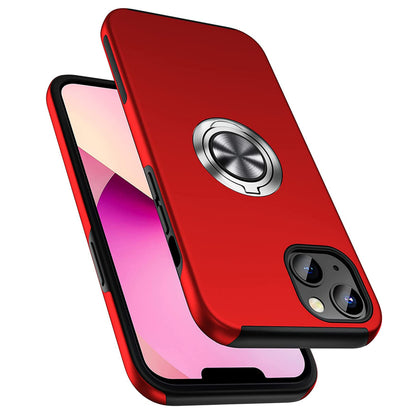 For Apple iPhone 14 /Plus Pro Max Hybrid Military Grade with Flat Metal Ring Stand 360° Rotation Kickstand Hard PC Back  Phone Case Cover