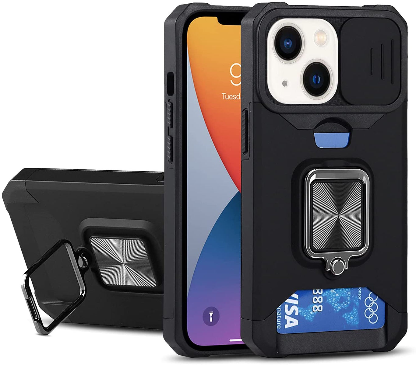 For Google Pixel 7 Pro Wallet Case Designed Slide Camera Protection, Card Slot & Ring Kickstand Magnetic Car Mount  Phone Case Cover