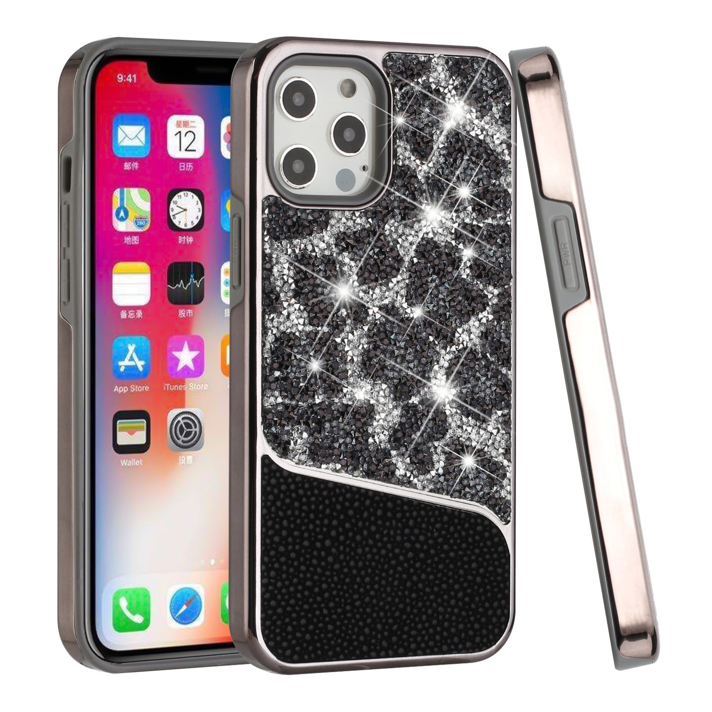 For Apple iPhone 14 Pro (6.1") Bling Animal Design Glitter Hybrid Thick TPU Shiny Protective Rubber Frame  Phone Case Cover