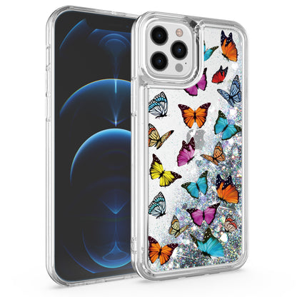 For Apple iPhone 14 Pro (6.1") Floral Design Quicksand Water Flowing Liquid Floating Sparkle Colorful Hybrid  Phone Case Cover