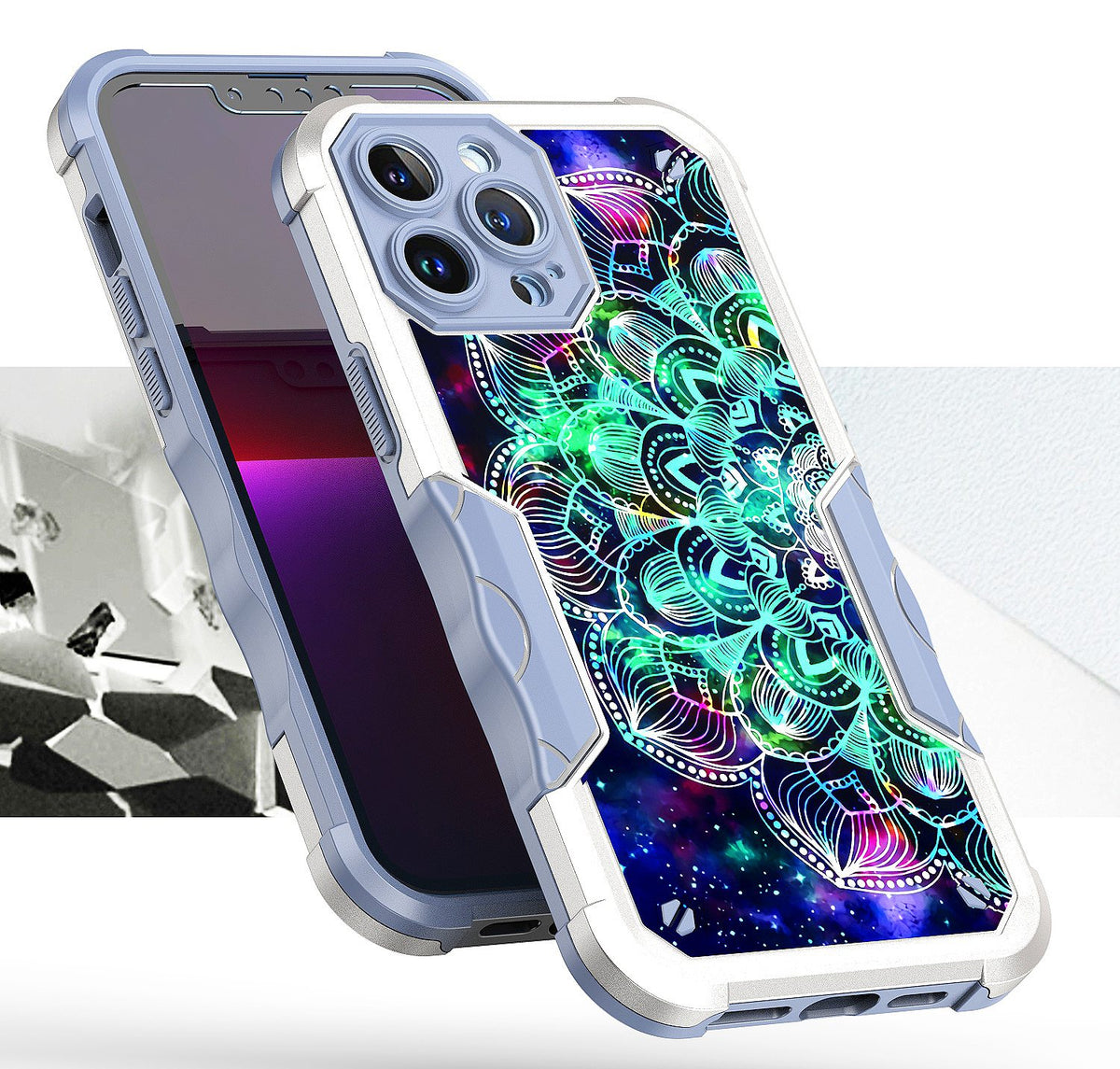 For Apple iPhone 14 Pro Max (6.7") Fashion Design Shockproof Hybrid Stylish Pattern Heavy Duty Rubber Armor  Phone Case Cover