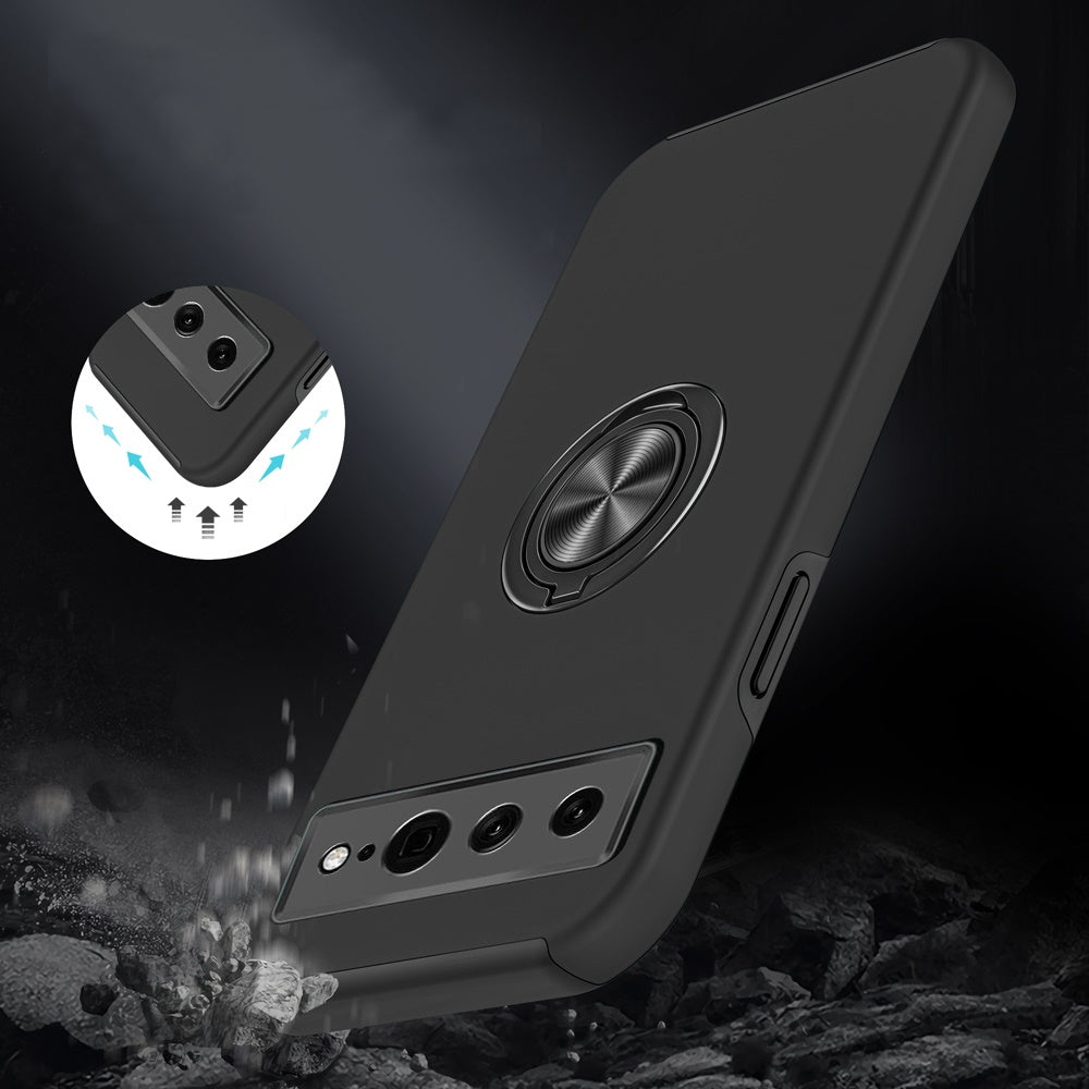 For Google Pixel 7/ 7 Pro Hybrid 360 Degree Rotatable Metal Invisible Ring Stand Holder Fit Magnetic Car Mount Ultra Slim Thin  Phone Case Cover