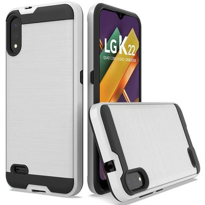 For Samsung Galaxy A22 5G Hybrid Rugged Brushed Metallic Design [Soft TPU + Hard PC] Dual Layer Shockproof Armor Impact Slim Silver Phone Case Cover