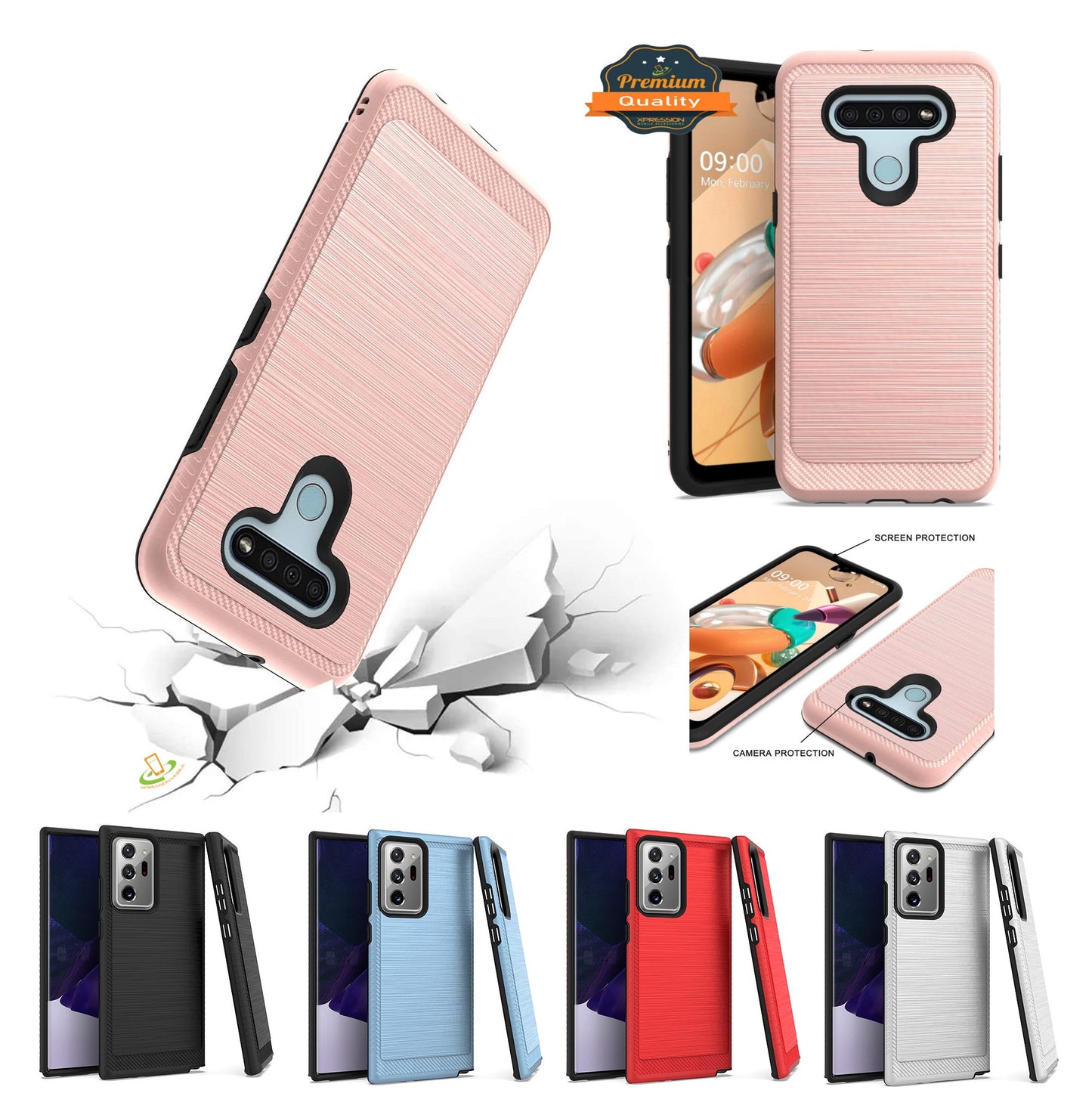 For Apple iPhone 14 (6.1") Armor Brushed Texture Rugged Carbon Fiber Design Shockproof Dual Layers Hard PC + TPU  Phone Case Cover
