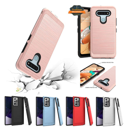 For Apple iPhone 14 (6.1") Armor Brushed Texture Rugged Carbon Fiber Design Shockproof Dual Layers Hard PC + TPU  Phone Case Cover