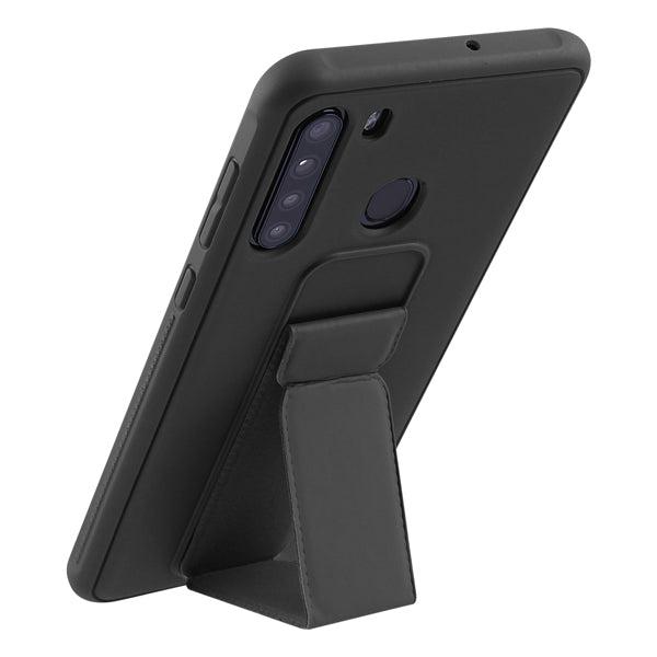 For Samsung Galaxy A21 Kickstand Foldable Stand Hybrid Shockproof Slim Hard PC TPU Bumper Black Phone Case Cover