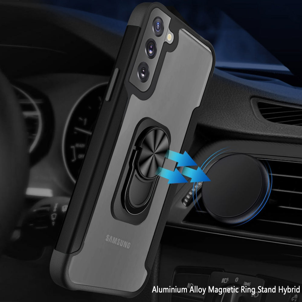 For Samsung Galaxy S22 Ultra Clear Stand Military Grade Design Hybrid Ring Holder Kickstand [Magnetic Car Mount Feature]  Phone Case Cover