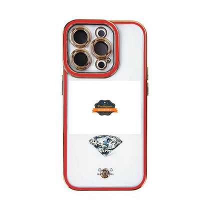 For Apple iPhone 14 /Plus Pro Max Golden Chrome Frame Transparent Hybrid with Lens Protector Shockproof PC Bumper  Phone Case Cover