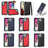 For Apple iPhone 13 (6.1") PU Leather Design Lines Hybrid PC Hard Shockproof Armor Shell Bumper Soft Rubber Protection  Phone Case Cover