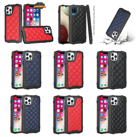 For Samsung Galaxy A02S PU Leather Design Lines Hybrid PC Hard Shockproof Armor Shell Bumper Soft Rubber Protection  Phone Case Cover