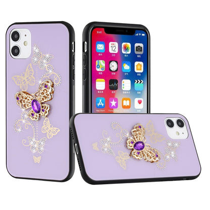 For Samsung Galaxy S21 Plus 3D Diamond Bling Sparkly Glitter Ornaments Engraving Hybrid Metal Fashion Purple Garden Butterflies Phone Case Cover