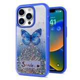 For Apple iPhone 11 (6.1") Butterfly Smile Glitter Bling Sparkle Epoxy Glittering Shining Hybrid Hard PC TPU Silicone Slim  Phone Case Cover