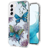 For Samsung Galaxy S22 Ultra Stylish Gold Layer Printing Design Hybrid Rubber TPU Hard PC Shockproof Armor Rugged Butterfly Floral Phone Case Cover