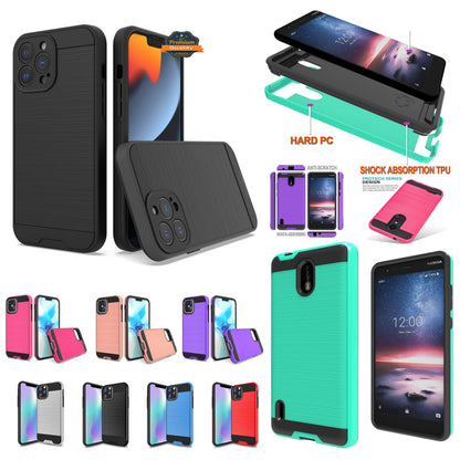 For Apple iPhone 14 /Plus Pro Max Rugged TPU + Hard PC Brushed Metal Texture Hybrid Dual Layer Armor Shockproof  Phone Case Cover