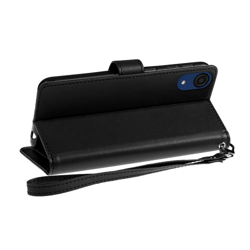 For Samsung Galaxy A13 4G Wallet Case PU Leather Credit Card ID Pocket Cash Holder Slot Dual Flip Pouch Folio Stand, Strap Black Phone Case Cover