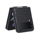 For Samsung Galaxy Z Flip 4 5G Embossed Floral Henna Mandala Design PU Leather with Strap Lanyard Hybrid Protective  Phone Case Cover