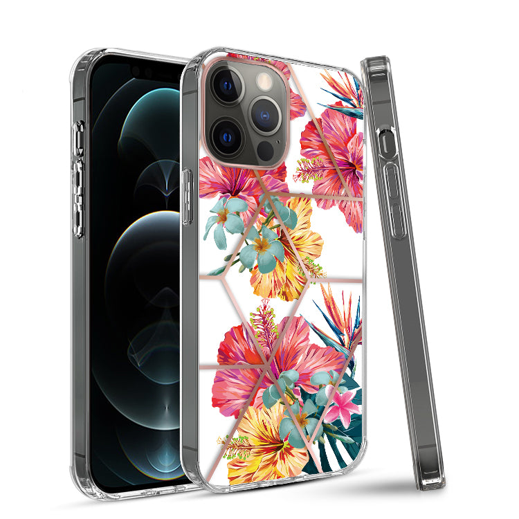 For Apple iPhone 14 (6.1") Fashion Art Floral IMD Design Beautiful Flower Pattern Hybrid Hard TPU Slim Back  Phone Case Cover