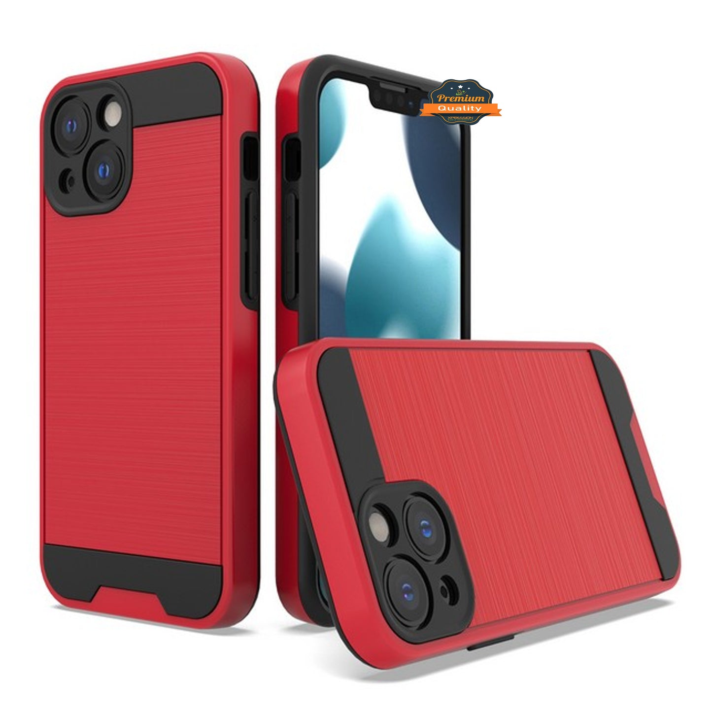 For Apple iPhone 14 /Plus Pro Max Rugged TPU + Hard PC Brushed Metal Texture Hybrid Dual Layer Armor Shockproof  Phone Case Cover