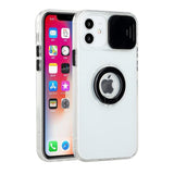 For Apple iPhone 13 (6.1") Transparent Cases with Ring Stand & Camera Window, Slide Lens Protection Slim Hybrid Shockproof  Phone Case Cover