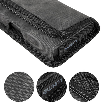 For Samsung Galaxy S21 FE /S21 Fan Edition Universal Horizontal Cell Phone Case Fabric Holster Carrying Pouch with Belt Clip and 2 Card Slots fit Large Devices 6.3" [Black Denim]