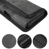 For Samsung Galaxy S21 FE /S21 Fan Edition Universal Horizontal Cell Phone Case Fabric Holster Carrying Pouch with Belt Clip and 2 Card Slots fit Large Devices 6.3" [Black Denim]