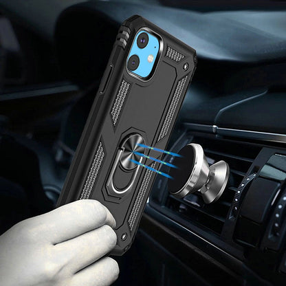 For Samsung Galaxy Note 10 Military Grade Rugged Dual Layers 2in1 Hard PC + TPU Shockproof Hybrid with Ring Kickstand Black Phone Case Cover