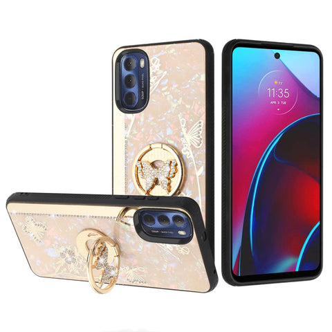 For Motorola Moto G Stylus 4G 2022 Diamond Bling Sparkly 3D Ornaments Engraving Hybrid Ring Stand Holder Fashion  Phone Case Cover
