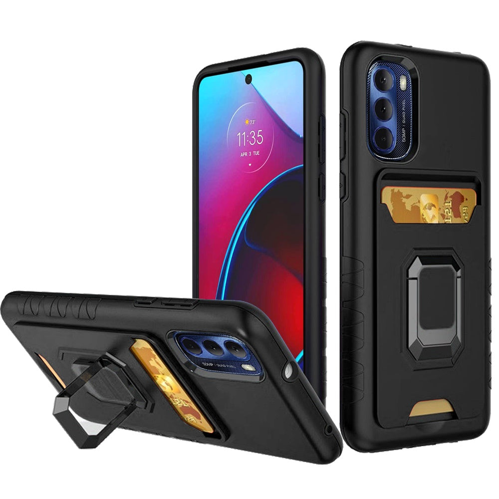 For Apple iPhone 14 Pro (6.1") Wallet Designed Credit Card Holder & Magnetic Stand Kickstand Ring Heavy Duty Hybrid  Phone Case Cover