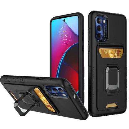 For Apple iPhone 14 Pro (6.1") Wallet Designed Credit Card Holder & Magnetic Stand Kickstand Ring Heavy Duty Hybrid  Phone Case Cover