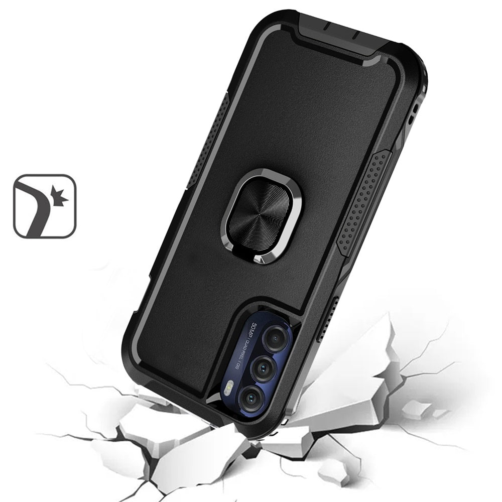 For Motorola Moto G Stylus 5G 2022 Heavy Duty 3in1 Magnetic Ring Kickstand Stand Tuff Hybrid Shockproof Military-Grade Black Phone Case Cover