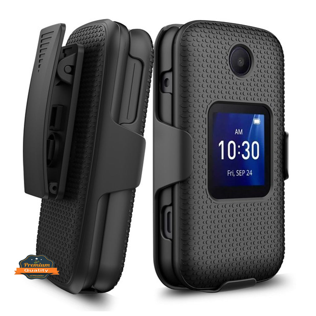 For TCL Flip Pro Hybrid Armor Holster with Swivel Belt Clip Heavy Duty 3 in 1 Defender Full Protective Shockproof Rugged  Phone Case Cover