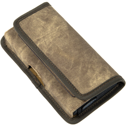 Universal Horizontal Nylon Special Fabric Cell Phone Holster Case with Dual Credit Card Slots, Belt Clip Pouch and Belt Loop for Apple iPhone Samsung Galaxy LG Moto All Mobile phones Size 6.3" Universal Nylon [Brown Denim]