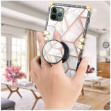 For Apple iPhone 13 /Pro Max Mini Elegant Pattern Design Bling Glitter Hybrid Cases with Ring Stand Pop Up Finger Holder Kickstand  Phone Case Cover