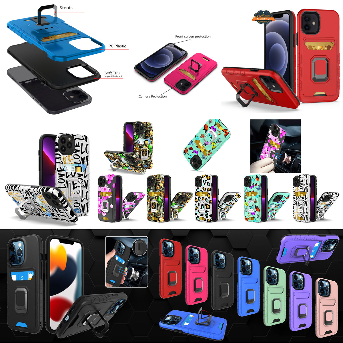 For Apple iPhone 11 (6.1") Stylish Wallet Designed with Credit Card Holder & Magnetic Stand Ring Heavy Duty Hybrid  Phone Case Cover