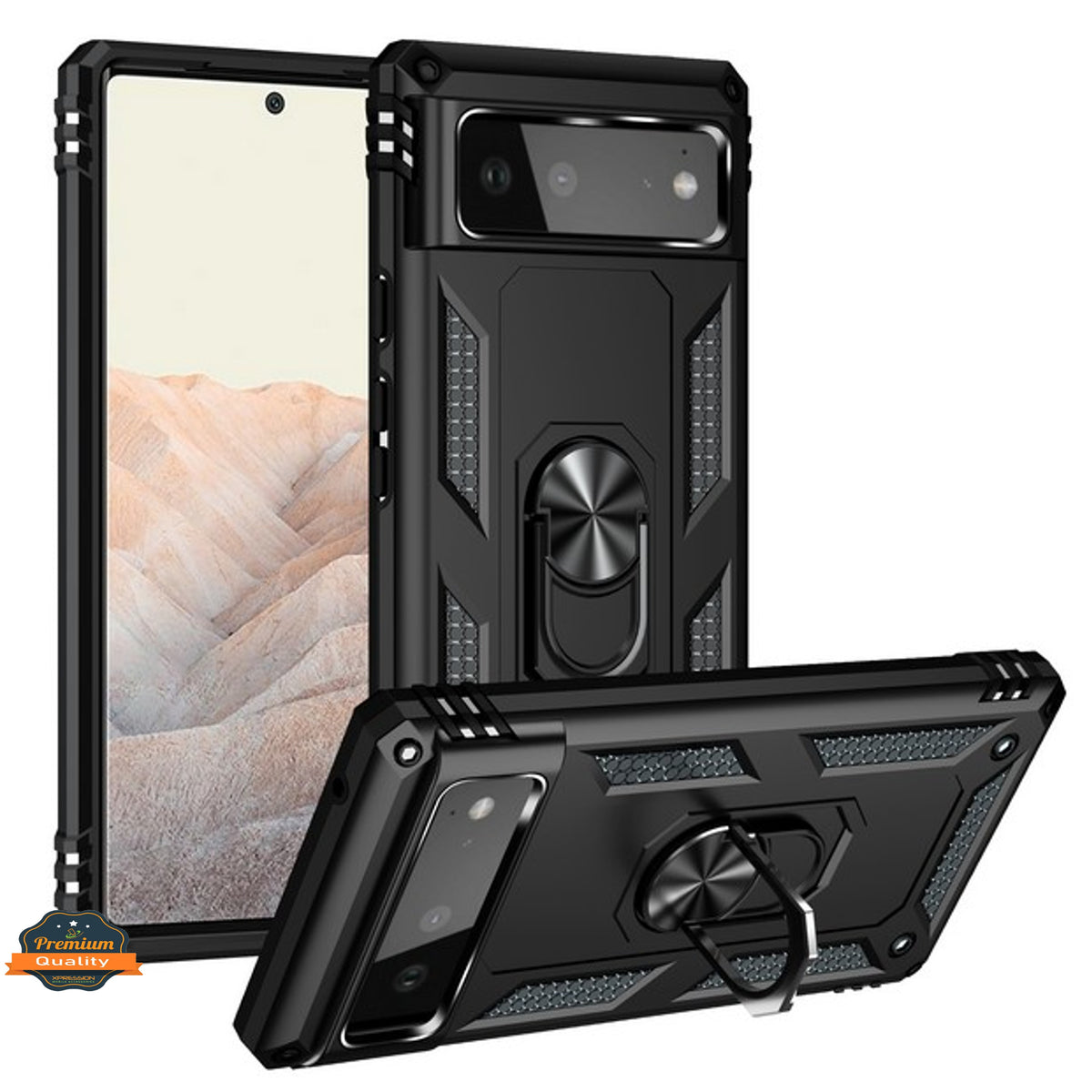For Google Pixel 7 Pro Shockproof Hybrid Dual Layer PC + TPU with Ring Stand Metal Kickstand Heavy Duty Armor Shell  Phone Case Cover