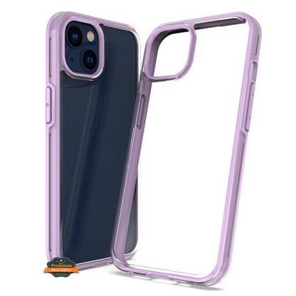 For Apple iPhone 14 /Plus Pro Max Transparent Back Hybrid Shockproof Protection Color TPU Frame Hard PC Slim  Phone Case Cover