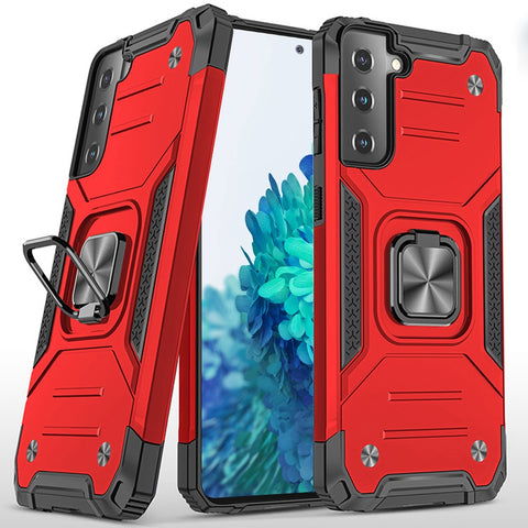 For Samsung Galaxy S20 Armor Hybrid with Ring Stand Holder Kickstand Shockproof Heavy-Duty Durable Rugged 2in1 Red Phone Case Cover