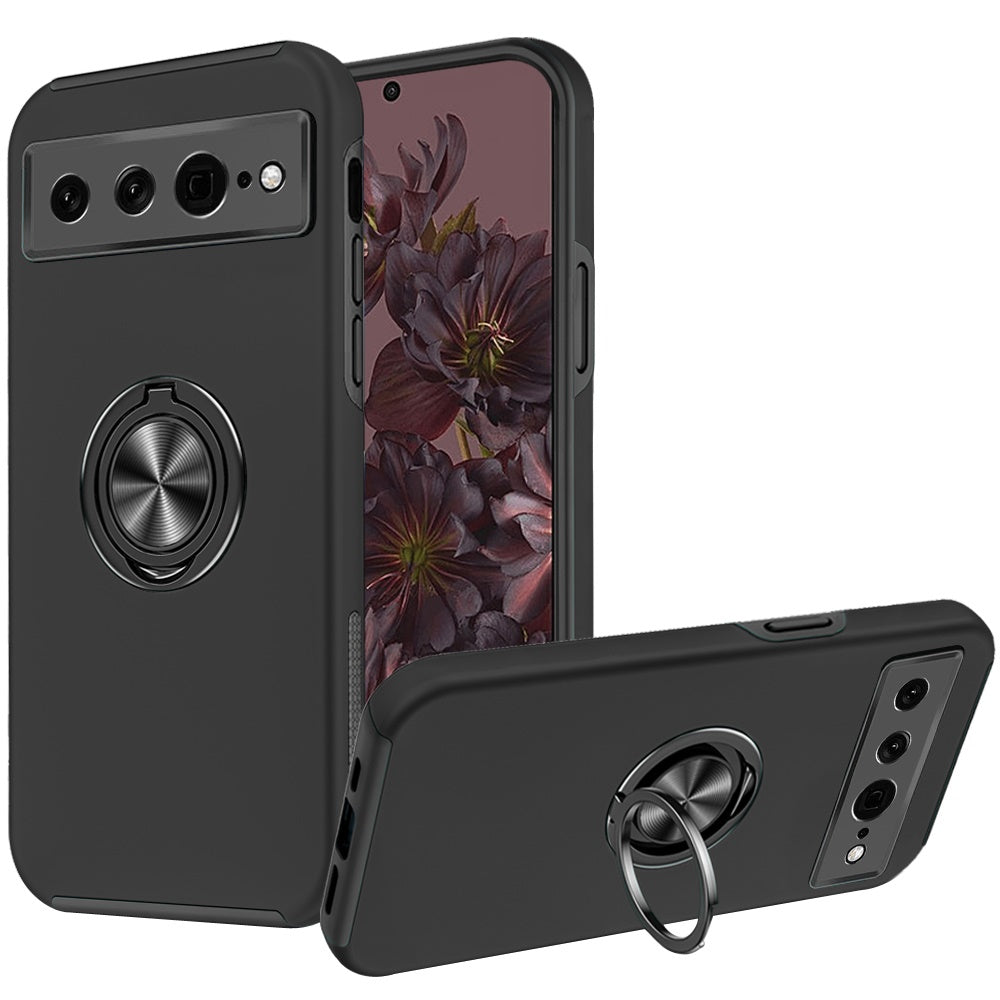 For Google Pixel 7/ 7 Pro Hybrid 360 Degree Rotatable Metal Invisible Ring Stand Holder Fit Magnetic Car Mount Ultra Slim Thin  Phone Case Cover