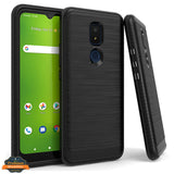 For Cricket Icon 3 Armor Brushed Texture Rugged Carbon Fiber Design Shockproof Dual Layers Hard PC + TPU Protective  Phone Case Cover