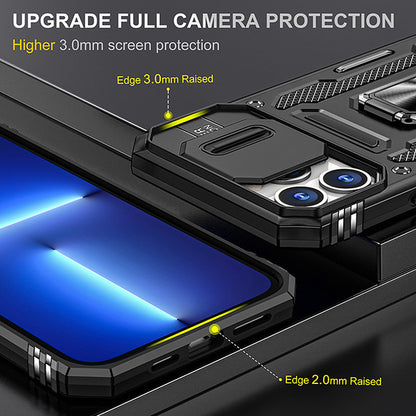For Apple iPhone 14 /Plus Pro Max Kickstand & Slide Camera Lens Protection + 360° Rotate Ring Stand, Hybrid Shockproof  Phone Case Cover