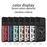 For T-Mobile Revvl 6 Pro 5G Hybrid Cases with Kickstand, Slide Camera Lens Protection + 360° Rotate Ring Stand Black Phone Case Cover