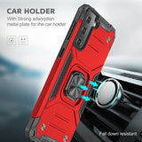 For Samsung Galaxy S20 Ultra Armor Hybrid with Ring Stand Holder Kickstand Shockproof Heavy-Duty Durable Rugged 2in1 Red Phone Case Cover